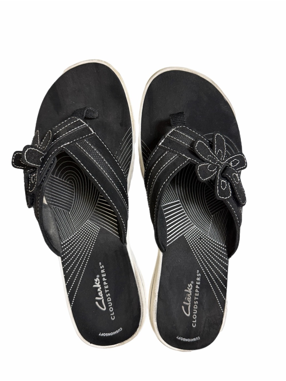 Clarks Black Floral Stitch Cloudsteppers Slip-On Mules